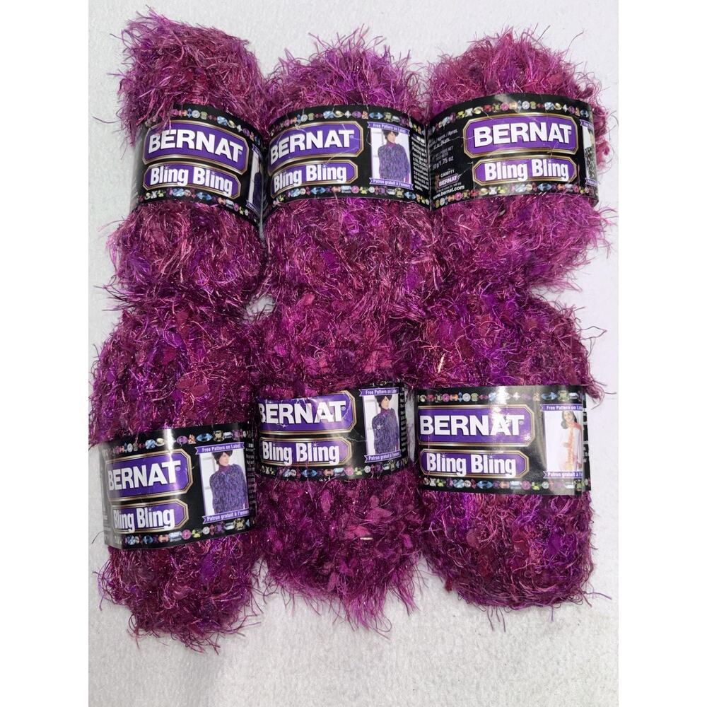 Lot of 6 Bernat Bling Bling Yarn CABARET CRIMSON Pink 1.75oz each NOS